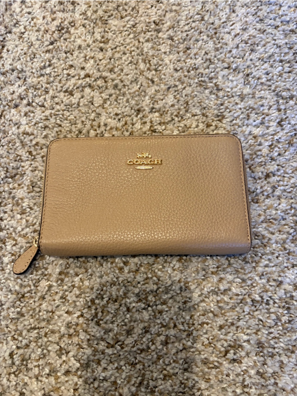 Coach Pebbled Leather Zip Wallet in Tan
